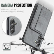 For Samsung Galaxy S24+ 5G Fierre Shann Oil Wax Cow Leather Card Holder Back Phone Case(Grey)