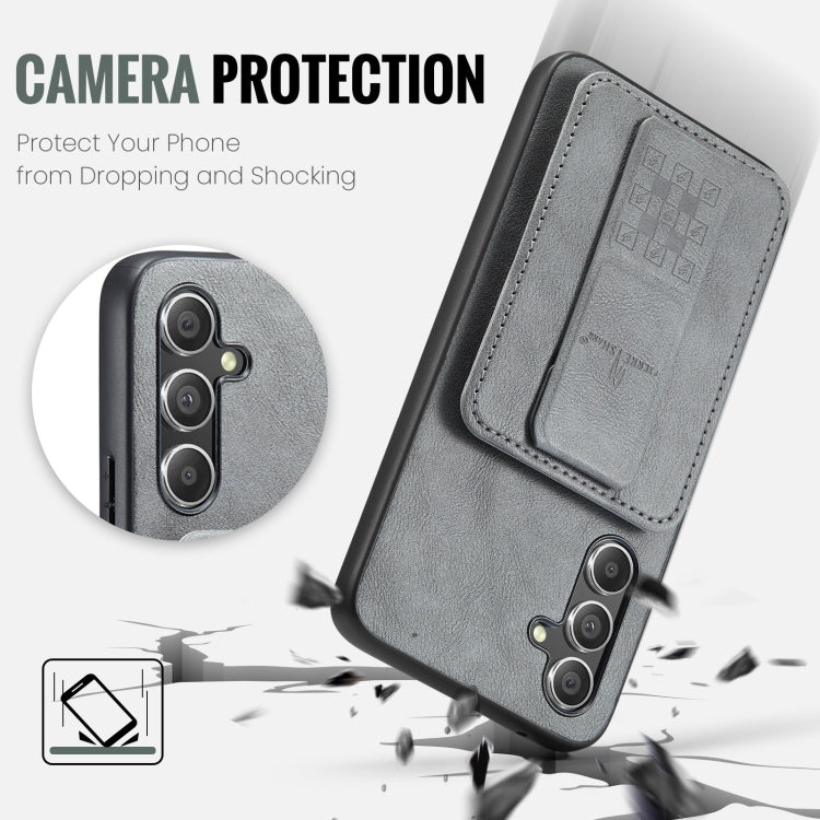 For Samsung Galaxy S24+ 5G Fierre Shann Oil Wax Cow Leather Card Holder Back Phone Case(Grey)