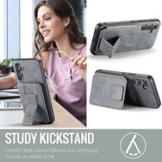 For Samsung Galaxy S24+ 5G Fierre Shann Oil Wax Cow Leather Card Holder Back Phone Case(Grey)