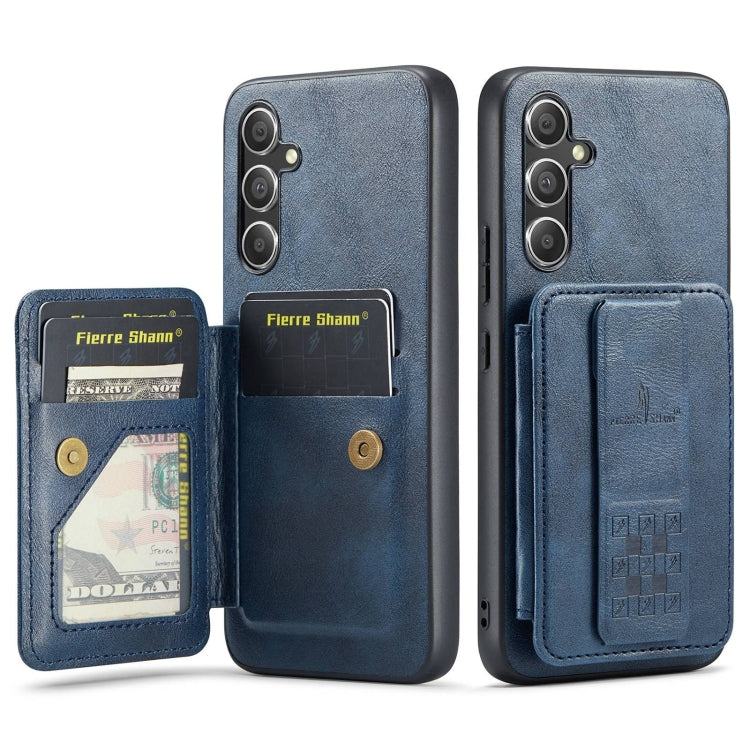 For Samsung Galaxy S24+ 5G Fierre Shann Oil Wax Cow Leather Card Holder Back Phone Case(Blue) - Galaxy S24+ 5G Cases by FIERRE SHANN | Online Shopping South Africa | PMC Jewellery | Buy Now Pay Later Mobicred