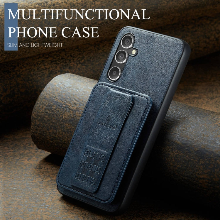 For Samsung Galaxy S24+ 5G Fierre Shann Oil Wax Cow Leather Card Holder Back Phone Case(Blue) - Galaxy S24+ 5G Cases by FIERRE SHANN | Online Shopping South Africa | PMC Jewellery | Buy Now Pay Later Mobicred