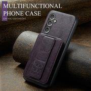For Samsung Galaxy S24+ 5G Fierre Shann Oil Wax Cow Leather Card Holder Back Phone Case(Purple)