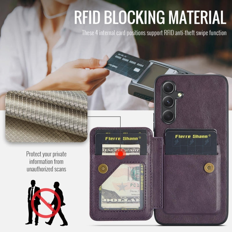 For Samsung Galaxy S24+ 5G Fierre Shann Oil Wax Cow Leather Card Holder Back Phone Case(Purple)