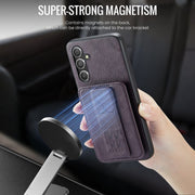 For Samsung Galaxy S24+ 5G Fierre Shann Oil Wax Cow Leather Card Holder Back Phone Case(Purple)