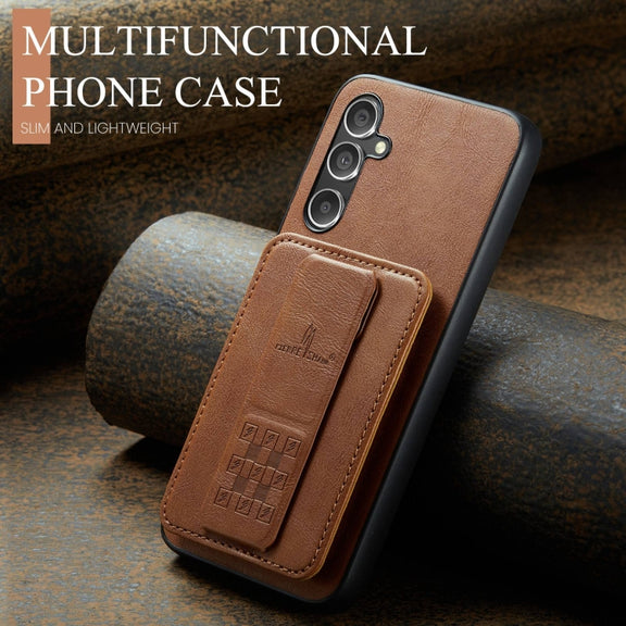 For Samsung Galaxy S24+ 5G Fierre Shann Oil Wax Cow Leather Card Holder Back Phone Case(Brown)