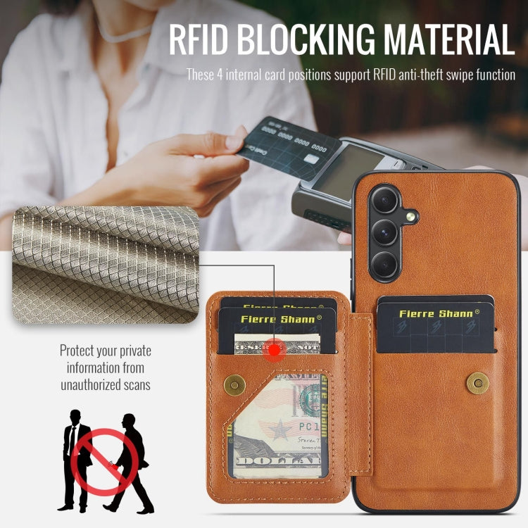 For Samsung Galaxy S24+ 5G Fierre Shann Oil Wax Cow Leather Card Holder Back Phone Case(Brown)