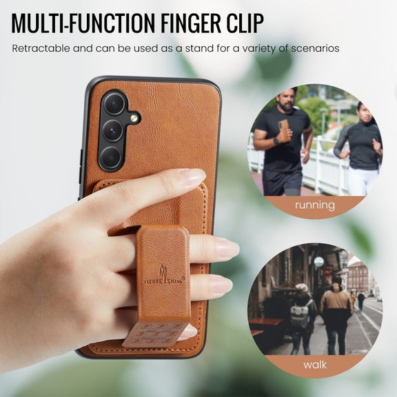 For Samsung Galaxy S24+ 5G Fierre Shann Oil Wax Cow Leather Card Holder Back Phone Case(Brown)