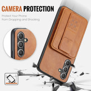 For Samsung Galaxy S24+ 5G Fierre Shann Oil Wax Cow Leather Card Holder Back Phone Case(Brown)