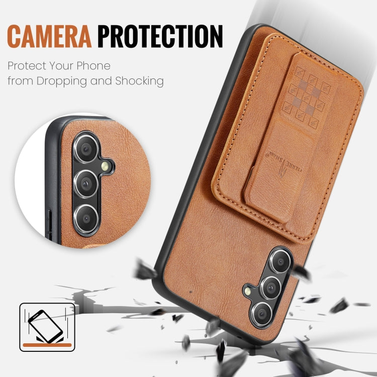 For Samsung Galaxy S24+ 5G Fierre Shann Oil Wax Cow Leather Card Holder Back Phone Case(Brown)