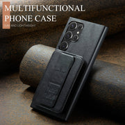 For Samsung Galaxy S24 Ultra 5G Fierre Shann Oil Wax Cow Leather Card Holder Back Phone Case(Black)