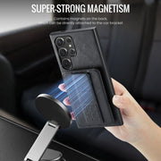 For Samsung Galaxy S24 Ultra 5G Fierre Shann Oil Wax Cow Leather Card Holder Back Phone Case(Black)