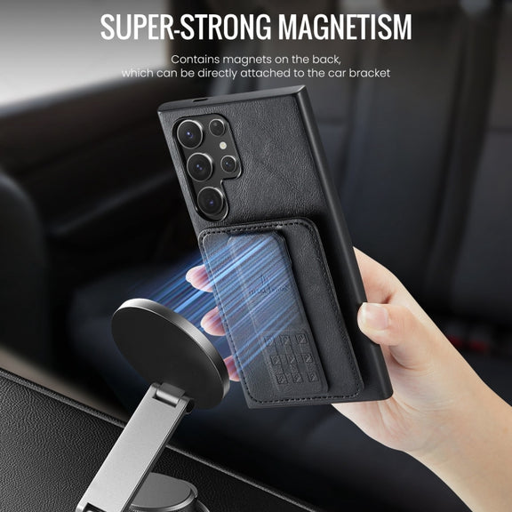 For Samsung Galaxy S24 Ultra 5G Fierre Shann Oil Wax Cow Leather Card Holder Back Phone Case(Black)