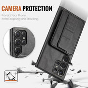 For Samsung Galaxy S24 Ultra 5G Fierre Shann Oil Wax Cow Leather Card Holder Back Phone Case(Black)