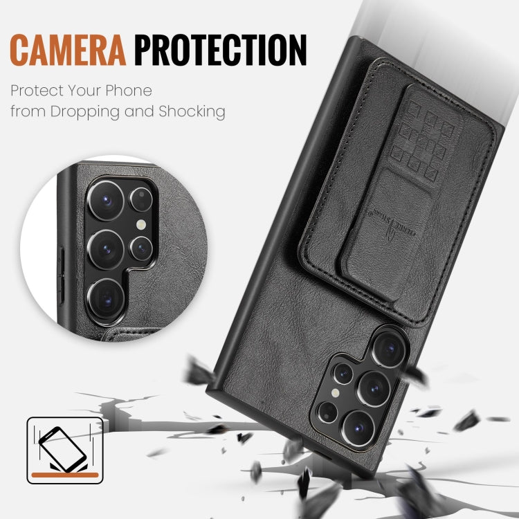 For Samsung Galaxy S24 Ultra 5G Fierre Shann Oil Wax Cow Leather Card Holder Back Phone Case(Black)
