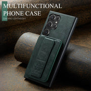 For Samsung Galaxy S24 Ultra 5G Fierre Shann Oil Wax Cow Leather Card Holder Back Phone Case(Green)