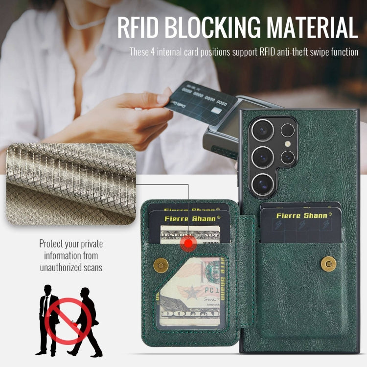 For Samsung Galaxy S24 Ultra 5G Fierre Shann Oil Wax Cow Leather Card Holder Back Phone Case(Green)