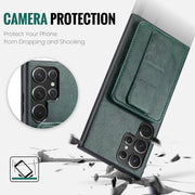 For Samsung Galaxy S24 Ultra 5G Fierre Shann Oil Wax Cow Leather Card Holder Back Phone Case(Green)