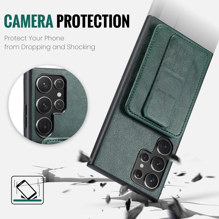 For Samsung Galaxy S24 Ultra 5G Fierre Shann Oil Wax Cow Leather Card Holder Back Phone Case(Green)