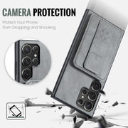 For Samsung Galaxy S24 Ultra 5G Fierre Shann Oil Wax Cow Leather Card Holder Back Phone Case(Grey)