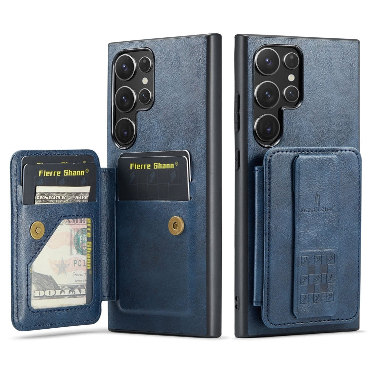 For Samsung Galaxy S24 Ultra 5G Fierre Shann Oil Wax Cow Leather Card Holder Back Phone Case(Blue) - Galaxy S24 Ultra 5G Cases by FIERRE SHANN | Online Shopping South Africa | PMC Jewellery | Buy Now Pay Later Mobicred
