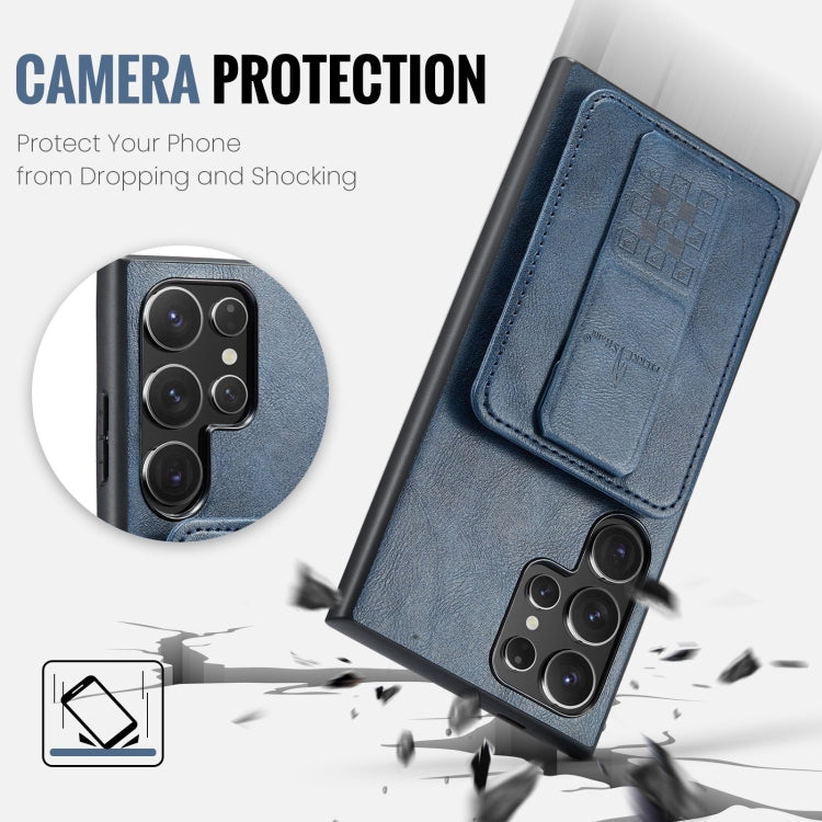 For Samsung Galaxy S24 Ultra 5G Fierre Shann Oil Wax Cow Leather Card Holder Back Phone Case(Blue) - Galaxy S24 Ultra 5G Cases by FIERRE SHANN | Online Shopping South Africa | PMC Jewellery | Buy Now Pay Later Mobicred