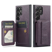 For Samsung Galaxy S24 Ultra 5G Fierre Shann Oil Wax Cow Leather Card Holder Back Phone Case(Purple)
