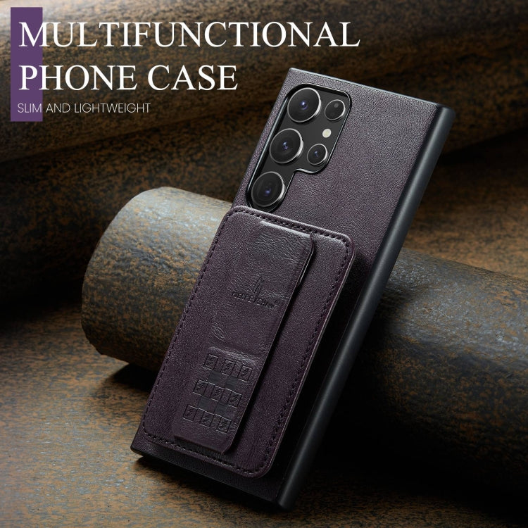 For Samsung Galaxy S24 Ultra 5G Fierre Shann Oil Wax Cow Leather Card Holder Back Phone Case(Purple)