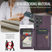 For Samsung Galaxy S24 Ultra 5G Fierre Shann Oil Wax Cow Leather Card Holder Back Phone Case(Purple)