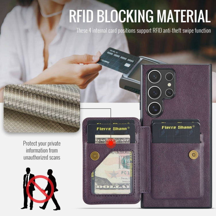For Samsung Galaxy S24 Ultra 5G Fierre Shann Oil Wax Cow Leather Card Holder Back Phone Case(Purple)