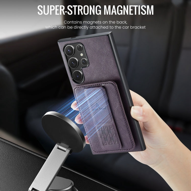 For Samsung Galaxy S24 Ultra 5G Fierre Shann Oil Wax Cow Leather Card Holder Back Phone Case(Purple)