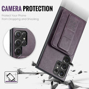 For Samsung Galaxy S24 Ultra 5G Fierre Shann Oil Wax Cow Leather Card Holder Back Phone Case(Purple)
