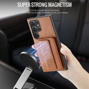 For Samsung Galaxy S24 Ultra 5G Fierre Shann Oil Wax Cow Leather Card Holder Back Phone Case(Brown)