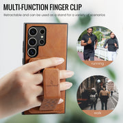 For Samsung Galaxy S24 Ultra 5G Fierre Shann Oil Wax Cow Leather Card Holder Back Phone Case(Brown)
