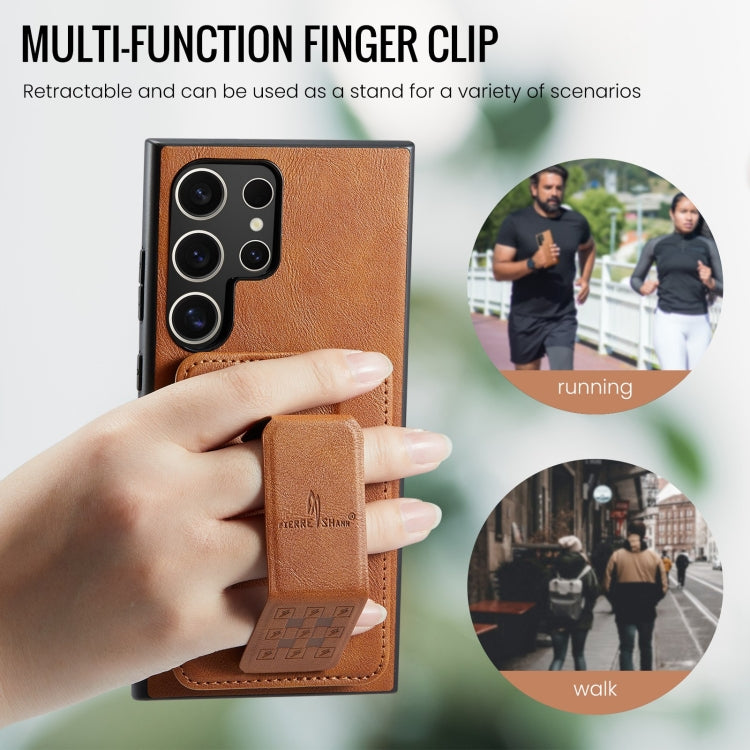 For Samsung Galaxy S24 Ultra 5G Fierre Shann Oil Wax Cow Leather Card Holder Back Phone Case(Brown)