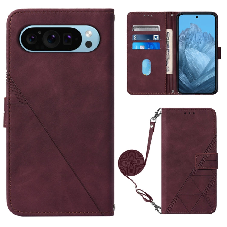 For Google Pixel 9 Crossbody 3D Embossed Flip Leather Phone Case(Wine Red) - Google Cases by PMC TechLife | Online Shopping South Africa | PMC TechLife | Buy Now Pay Later Mobicred