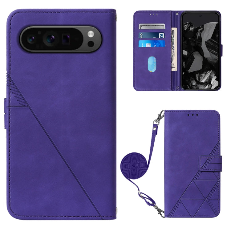 For Google Pixel 9 Pro Crossbody 3D Embossed Flip Leather Phone Case(Purple) - Google Cases by PMC TechLife | Online Shopping South Africa | PMC TechLife | Buy Now Pay Later Mobicred