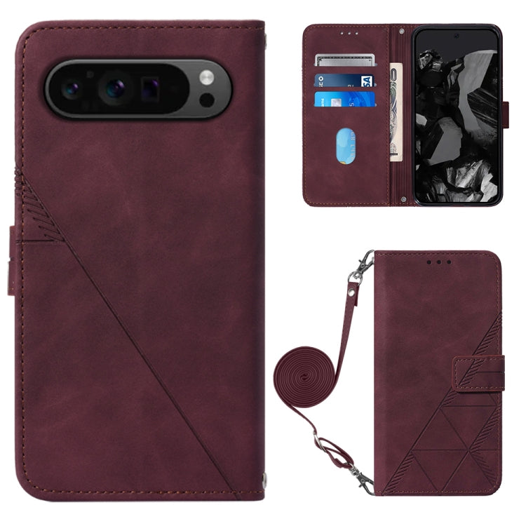 For Google Pixel 9 Pro Crossbody 3D Embossed Flip Leather Phone Case(Wine Red) - Google Cases by PMC TechLife | Online Shopping South Africa | PMC TechLife | Buy Now Pay Later Mobicred