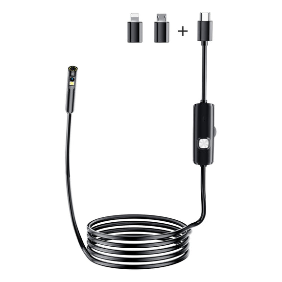 AN112 8mm Double Lenses HD Industry Endoscope Type-C + Micro USB + 8 Pin Connection, Length:5m Hard Tube