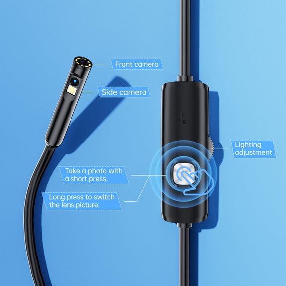 AN112 8mm Double Lenses HD Industry Endoscope Type-C + Micro USB + 8 Pin Connection, Length:10m Hard Tube