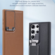 For Samsung Galaxy S24 Ultra 5G Lens Flip Cover All-inclusive Phone Case with Holder(Black)