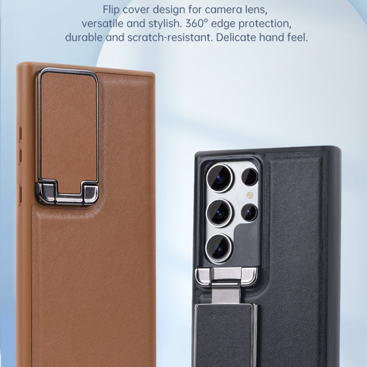 For Samsung Galaxy S24 Ultra 5G Lens Flip Cover All-inclusive Phone Case with Holder(Black)