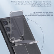 For Samsung Galaxy S24 Ultra 5G Lens Flip Cover All-inclusive Phone Case with Holder(Black)