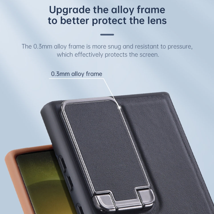 For Samsung Galaxy S24 Ultra 5G Lens Flip Cover All-inclusive Phone Case with Holder(Brown) - Galaxy S24 Ultra 5G Cases by PMC TechLife | Online Shopping South Africa | PMC TechLife