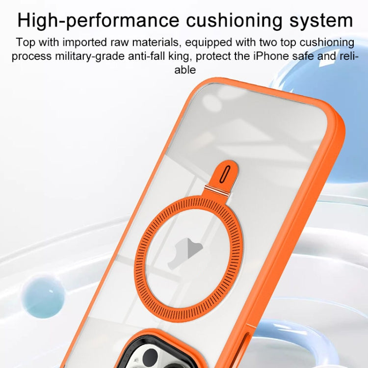 For iPhone 13 Pro Shield Armor MagSafe Holder Phone Case(Orange)