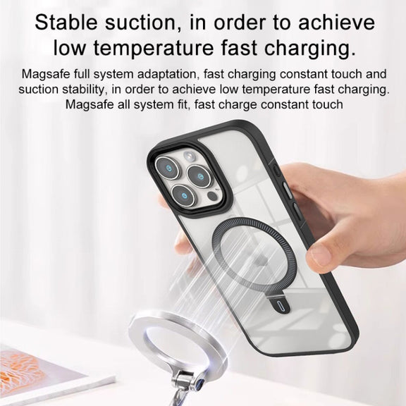 For iPhone 13 Pro Shield Armor MagSafe Holder Phone Case(Orange)