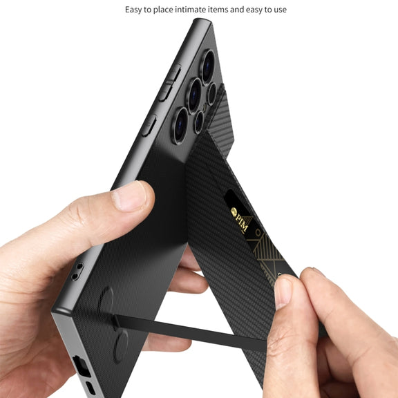 For Samsung Galaxy S24 Ultra 5G GKK Rotor Bracket Recessed Card Bag Full Coverage Phone Case(Carbon Fibre Texture)