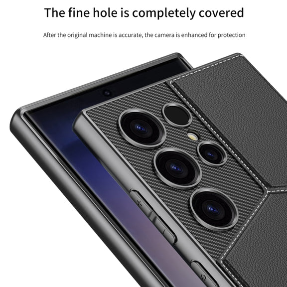 For Samsung Galaxy S24 Ultra 5G GKK Rotor Bracket Recessed Card Bag Full Coverage Phone Case(Carbon Fibre Texture)