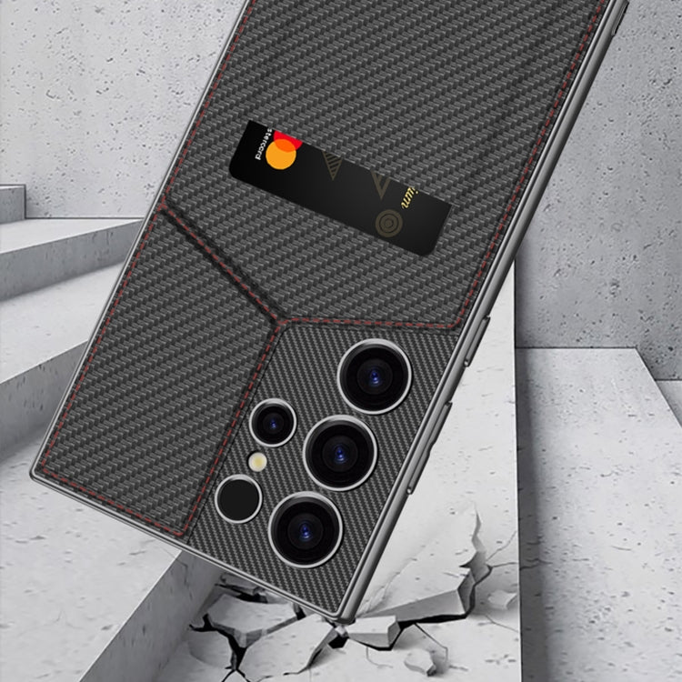 For Samsung Galaxy S24 Ultra 5G GKK Rotor Bracket Recessed Card Bag Full Coverage Phone Case(Carbon Fibre Texture)