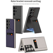 For Samsung Galaxy S23 Ultra 5G GKK Rotor Bracket Recessed Card Bag Full Coverage Phone Case(Carbon Fibre Texture)