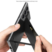 For Samsung Galaxy S23 Ultra 5G GKK Rotor Bracket Recessed Card Bag Full Coverage Phone Case(Carbon Fibre Texture)
